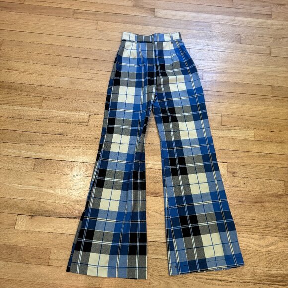 Free People Jules High Waist Plaid Flare Pants Blue/Black NWOT Size 0 (XS) - Picture 5 of 8